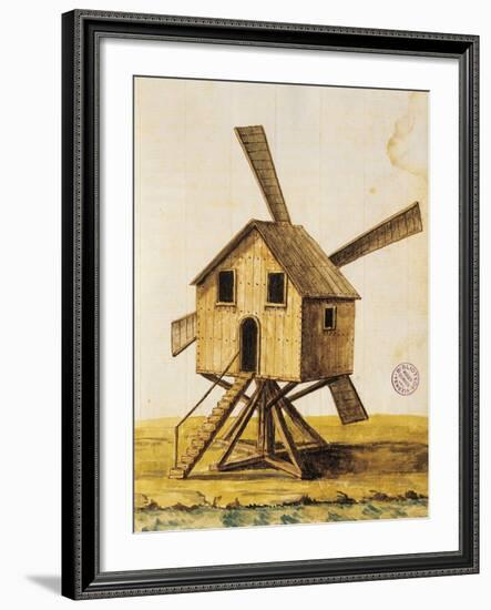 Old Windmill, from a 17th Century Manuscript, Italy-null-Framed Giclee Print