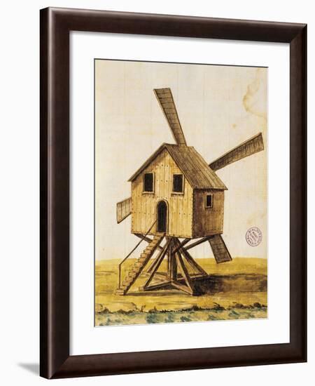 Old Windmill, from a 17th Century Manuscript, Italy-null-Framed Giclee Print