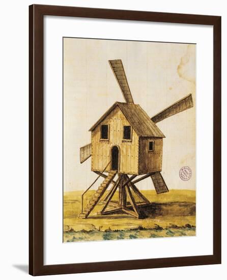 Old Windmill, from a 17th Century Manuscript, Italy-null-Framed Giclee Print