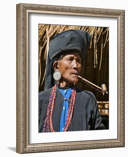 Old Woman of Small Ann Tribe in Traditional Attire Smoking a Pipe, Sittwe, Burma, Myanmar-Nigel Pavitt-Framed Photographic Print