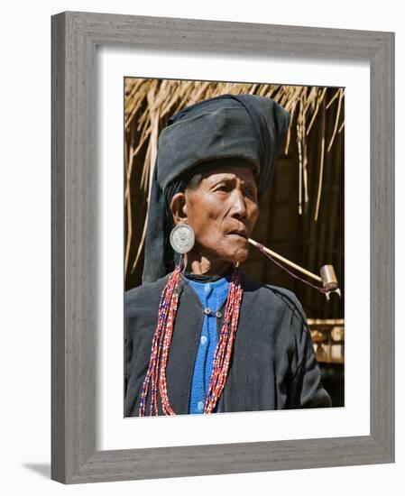 Old Woman of Small Ann Tribe in Traditional Attire Smoking a Pipe, Sittwe, Burma, Myanmar-Nigel Pavitt-Framed Photographic Print