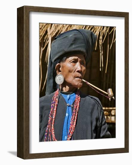 Old Woman of Small Ann Tribe in Traditional Attire Smoking a Pipe, Sittwe, Burma, Myanmar-Nigel Pavitt-Framed Photographic Print