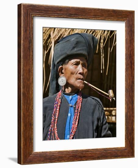 Old Woman of Small Ann Tribe in Traditional Attire Smoking a Pipe, Sittwe, Burma, Myanmar-Nigel Pavitt-Framed Photographic Print