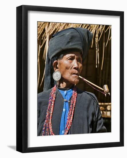 Old Woman of Small Ann Tribe in Traditional Attire Smoking a Pipe, Sittwe, Burma, Myanmar-Nigel Pavitt-Framed Photographic Print