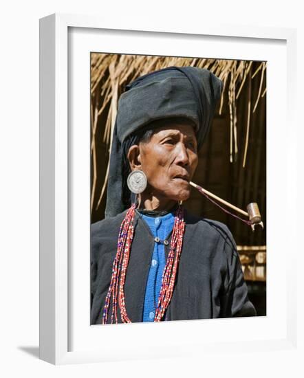 Old Woman of Small Ann Tribe in Traditional Attire Smoking a Pipe, Sittwe, Burma, Myanmar-Nigel Pavitt-Framed Photographic Print