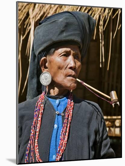 Old Woman of Small Ann Tribe in Traditional Attire Smoking a Pipe, Sittwe, Burma, Myanmar-Nigel Pavitt-Mounted Photographic Print