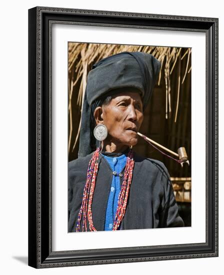 Old Woman of Small Ann Tribe in Traditional Attire Smoking a Pipe, Sittwe, Burma, Myanmar-Nigel Pavitt-Framed Photographic Print