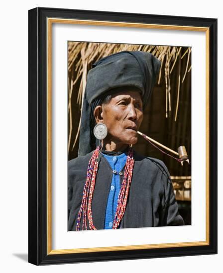 Old Woman of Small Ann Tribe in Traditional Attire Smoking a Pipe, Sittwe, Burma, Myanmar-Nigel Pavitt-Framed Photographic Print