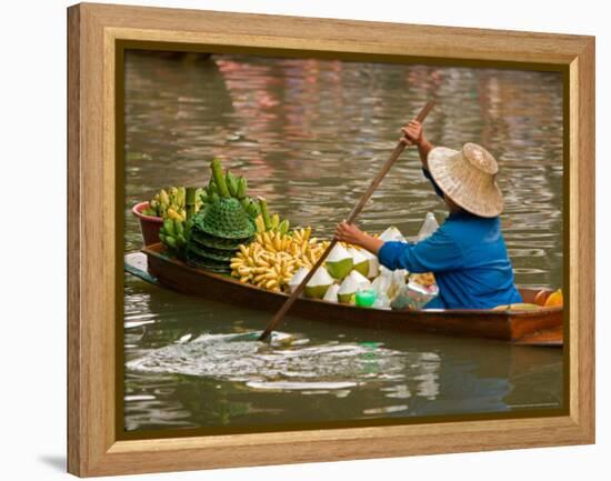 Old Woman Paddling Boat at Floating Market, Damoen Saduak, Thailand-Gavriel Jecan-Framed Premier Image Canvas