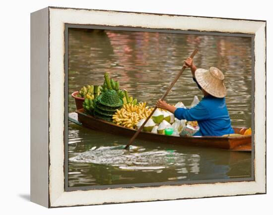 Old Woman Paddling Boat at Floating Market, Damoen Saduak, Thailand-Gavriel Jecan-Framed Premier Image Canvas