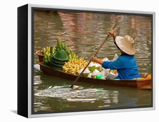 Old Woman Paddling Boat at Floating Market, Damoen Saduak, Thailand-Gavriel Jecan-Framed Premier Image Canvas