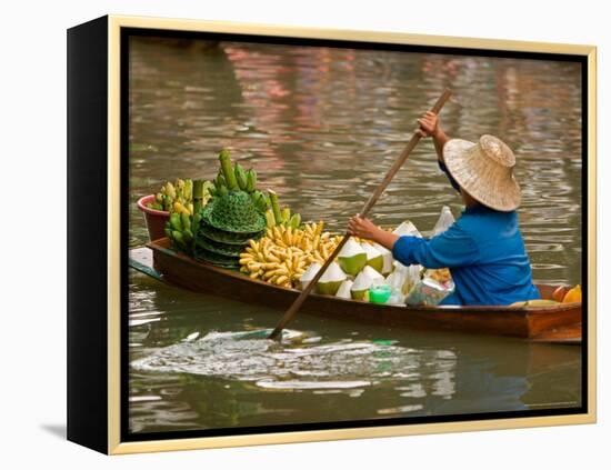 Old Woman Paddling Boat at Floating Market, Damoen Saduak, Thailand-Gavriel Jecan-Framed Premier Image Canvas