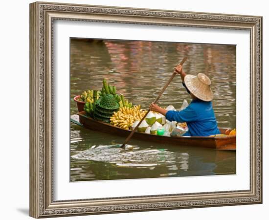 Old Woman Paddling Boat at Floating Market, Damoen Saduak, Thailand-Gavriel Jecan-Framed Photographic Print