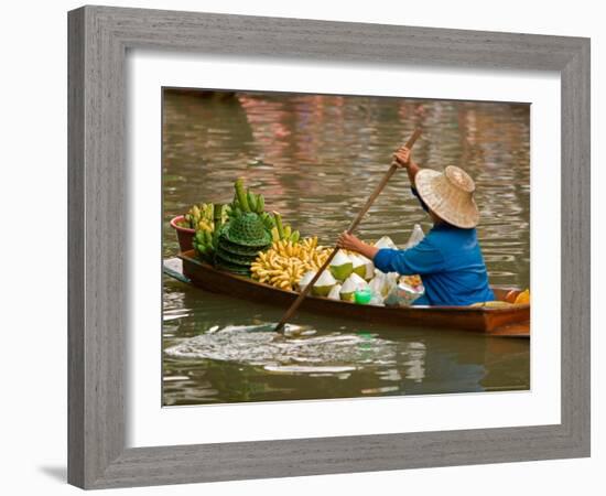 Old Woman Paddling Boat at Floating Market, Damoen Saduak, Thailand-Gavriel Jecan-Framed Photographic Print