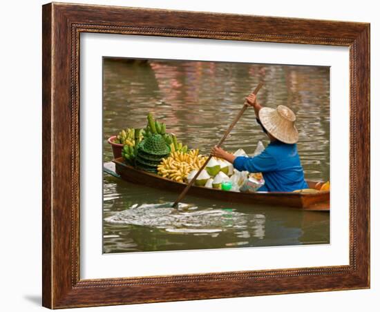 Old Woman Paddling Boat at Floating Market, Damoen Saduak, Thailand-Gavriel Jecan-Framed Photographic Print