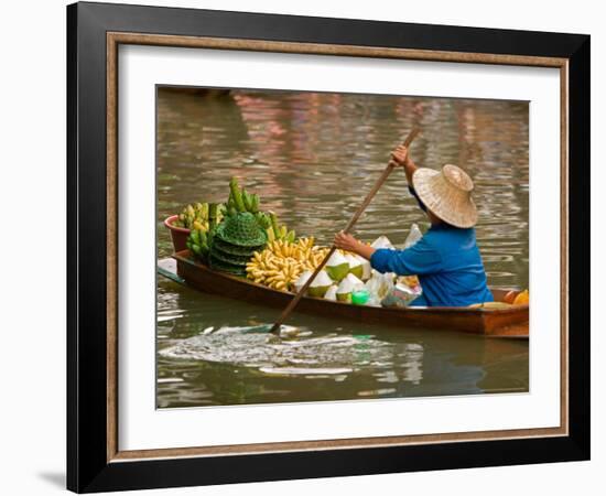 Old Woman Paddling Boat at Floating Market, Damoen Saduak, Thailand-Gavriel Jecan-Framed Photographic Print