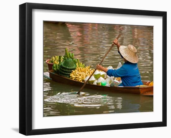 Old Woman Paddling Boat at Floating Market, Damoen Saduak, Thailand-Gavriel Jecan-Framed Photographic Print