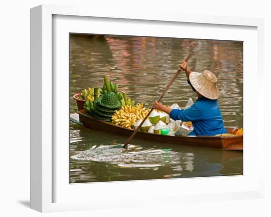 Old Woman Paddling Boat at Floating Market, Damoen Saduak, Thailand-Gavriel Jecan-Framed Photographic Print