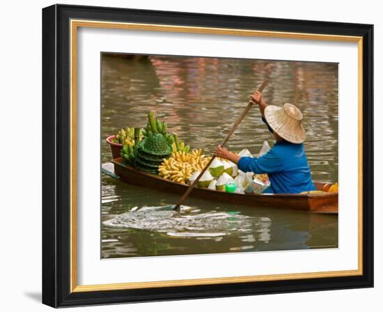 Old Woman Paddling Boat at Floating Market, Damoen Saduak, Thailand-Gavriel Jecan-Framed Photographic Print