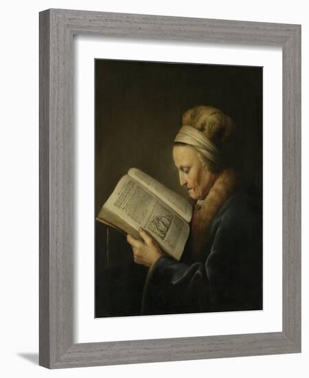 Old Woman Reading-Gerard Dou-Framed Art Print