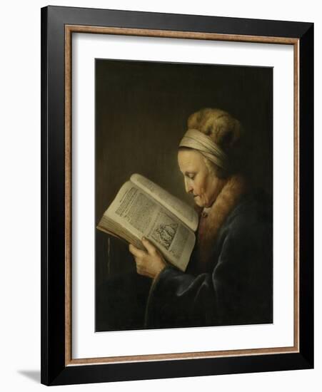 Old Woman Reading-Gerard Dou-Framed Art Print