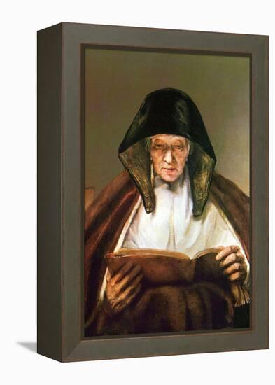 Old Woman, Reading-Rembrandt van Rijn-Framed Stretched Canvas