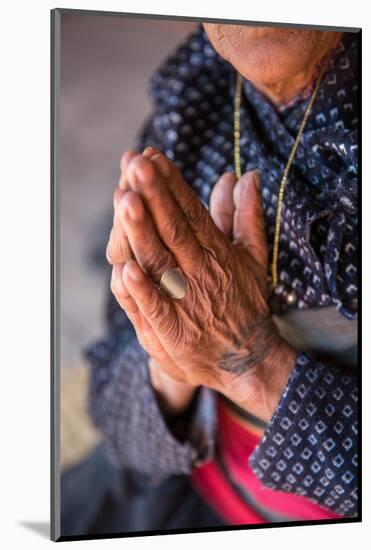 Old woman's hands praying, Bhaktapur, Nepal, Asia-Laura Grier-Mounted Photographic Print