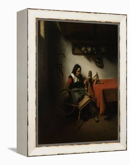 Old Woman Spinning-Nicolaes Maes-Framed Stretched Canvas