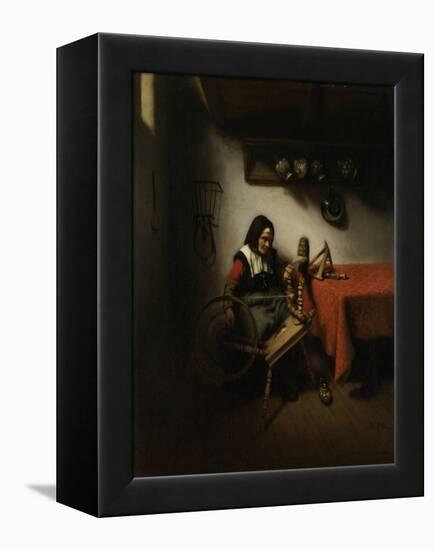Old Woman Spinning-Nicolaes Maes-Framed Stretched Canvas