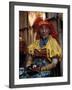 Old Woman with Pipe in Hand-Stitched Molas, Kuna Indian, San Blas Islands, Panama-Cindy Miller Hopkins-Framed Photographic Print