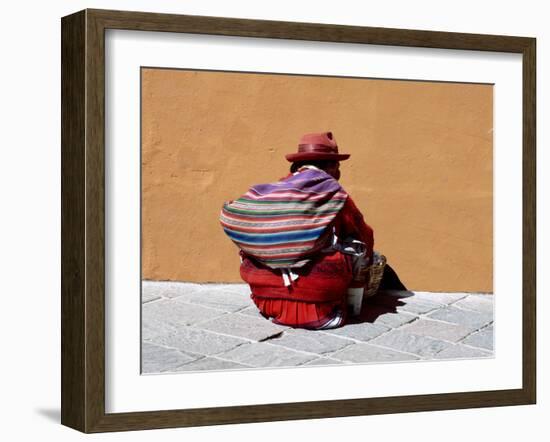 Old Woman with Sling Crouches on Sidewalk, Cusco, Peru-Jim Zuckerman-Framed Photographic Print