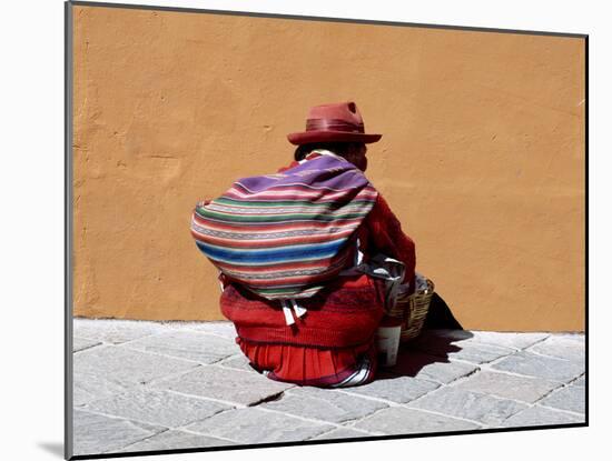 Old Woman with Sling Crouches on Sidewalk, Cusco, Peru-Jim Zuckerman-Mounted Photographic Print