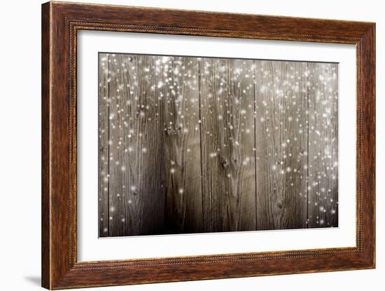 Old Wooden Background With Falling Snow Flakes-Kesu01-Framed Art Print