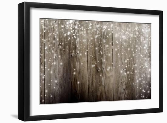 Old Wooden Background With Falling Snow Flakes-Kesu01-Framed Art Print