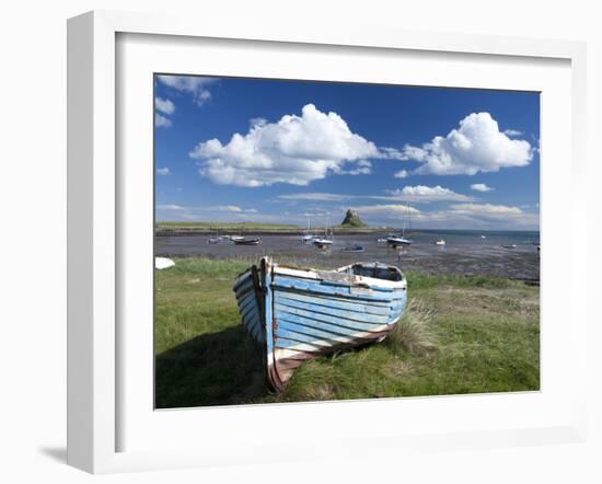 Old Wooden Fishing Boat on a Grassy Bank with Lindisfarne Harbour and Lindisfarne Castle, Holy Isla-Lee Frost-Framed Photographic Print