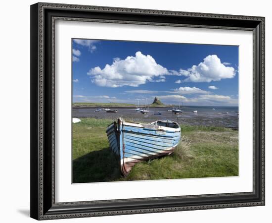 Old Wooden Fishing Boat on a Grassy Bank with Lindisfarne Harbour and Lindisfarne Castle, Holy Isla-Lee Frost-Framed Photographic Print