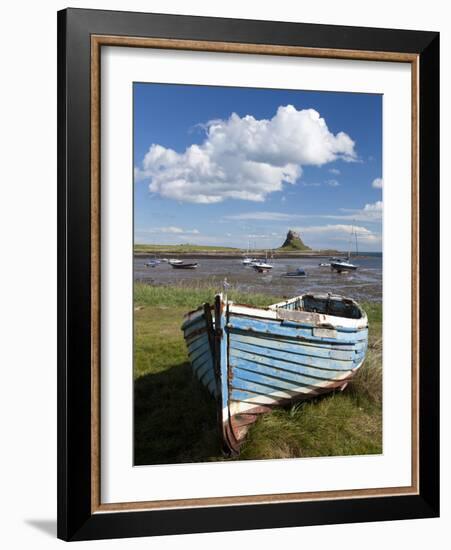 Old Wooden Fishing Boat on a Grassy Bank with Lindisfarne Harbour and Lindisfarne Castle, Holy Isla-Lee Frost-Framed Photographic Print