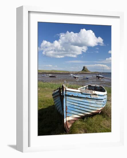 Old Wooden Fishing Boat on a Grassy Bank with Lindisfarne Harbour and Lindisfarne Castle, Holy Isla-Lee Frost-Framed Photographic Print