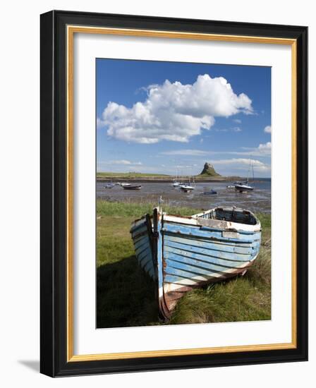 Old Wooden Fishing Boat on a Grassy Bank with Lindisfarne Harbour and Lindisfarne Castle, Holy Isla-Lee Frost-Framed Photographic Print