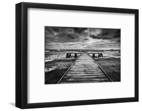 Old Wooden Jetty, Pier, during Storm on the Sea. Dramatic Sky with Dark, Heavy Clouds. Black and Wh-Michal Bednarek-Framed Photographic Print