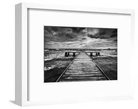 Old Wooden Jetty, Pier, during Storm on the Sea. Dramatic Sky with Dark, Heavy Clouds. Black and Wh-Michal Bednarek-Framed Photographic Print
