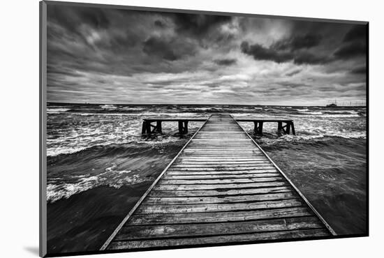 Old Wooden Jetty, Pier, during Storm on the Sea. Dramatic Sky with Dark, Heavy Clouds. Black and Wh-Michal Bednarek-Mounted Photographic Print