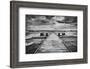 Old Wooden Jetty, Pier, during Storm on the Sea. Dramatic Sky with Dark, Heavy Clouds. Black and Wh-Michal Bednarek-Framed Photographic Print