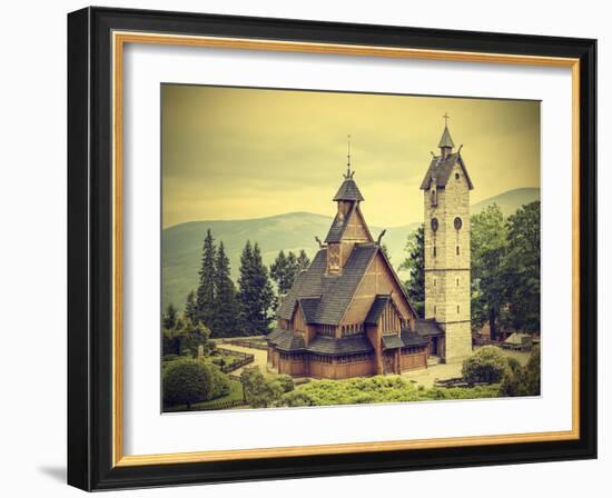 Old, Wooden, Temple Wang in Karpacz, Poland, Vintage Style.-Maciej Bledowski-Framed Photographic Print
