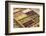 Old Wooden Typesetter Box with 16 Samples of Assorted Legumes: Green, Red and French Lentils, Soybe-PixelsAway-Framed Photographic Print