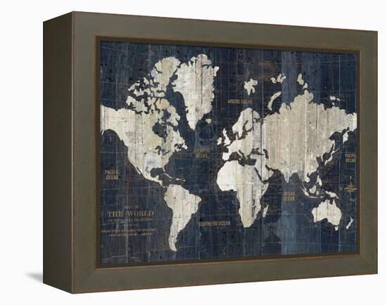 Old World Map Blue Crop-Wild Apple Portfolio-Framed Stretched Canvas