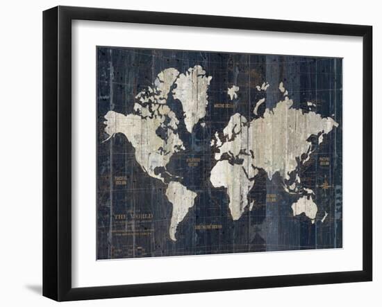 Old World Map Blue v2-Wild Apple Portfolio-Framed Premium Giclee Print