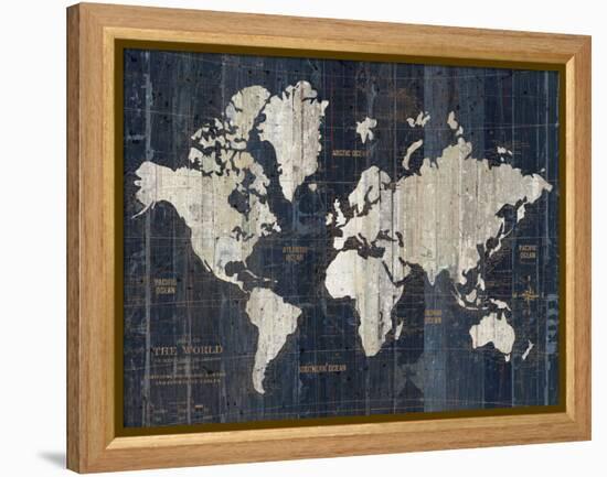 Old World Map Blue v2-Wild Apple Portfolio-Framed Stretched Canvas