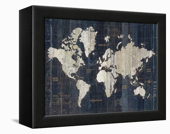 Old World Map Blue v2-Wild Apple Portfolio-Framed Stretched Canvas