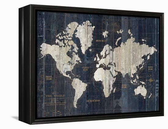 Old World Map Blue v2-Wild Apple Portfolio-Framed Stretched Canvas